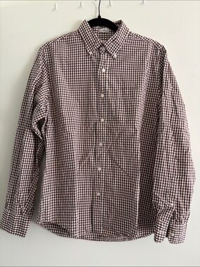 J. Crew Burgundy and White Gingham Button-Down Shirt